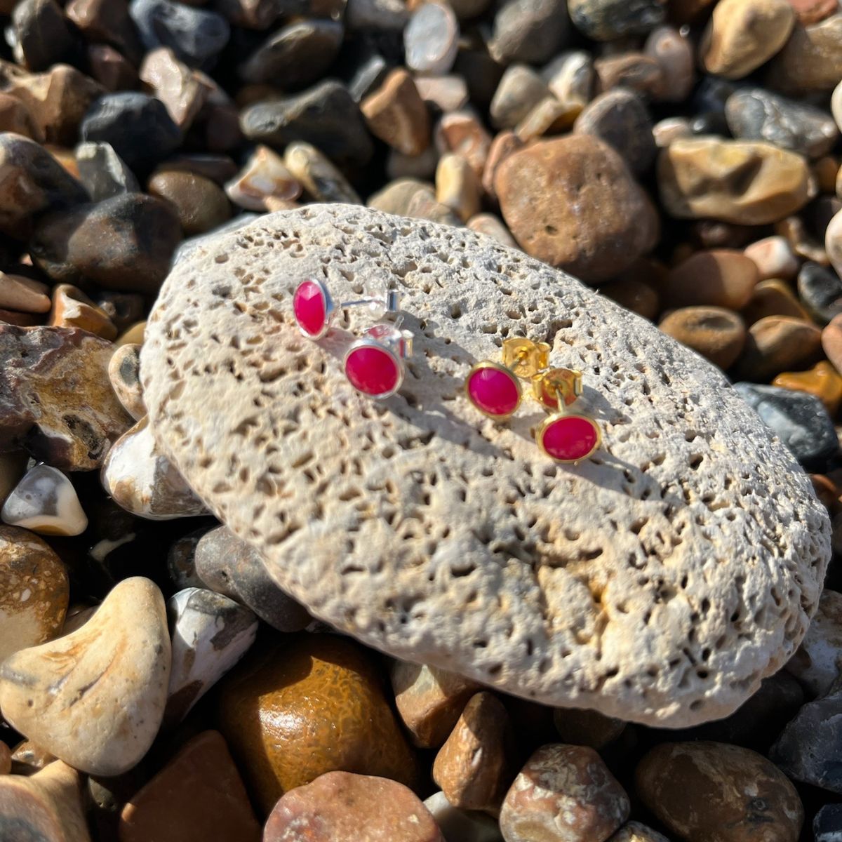 Earrings - Savanne Sterling Silver & Fuchsia Pink Chalcedony Stud Earrings