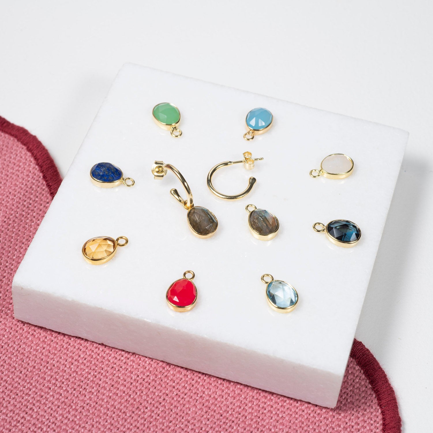 Manhattan Gold & Moonstone Interchangeable Gemstone Earrings-Auree Jewellery