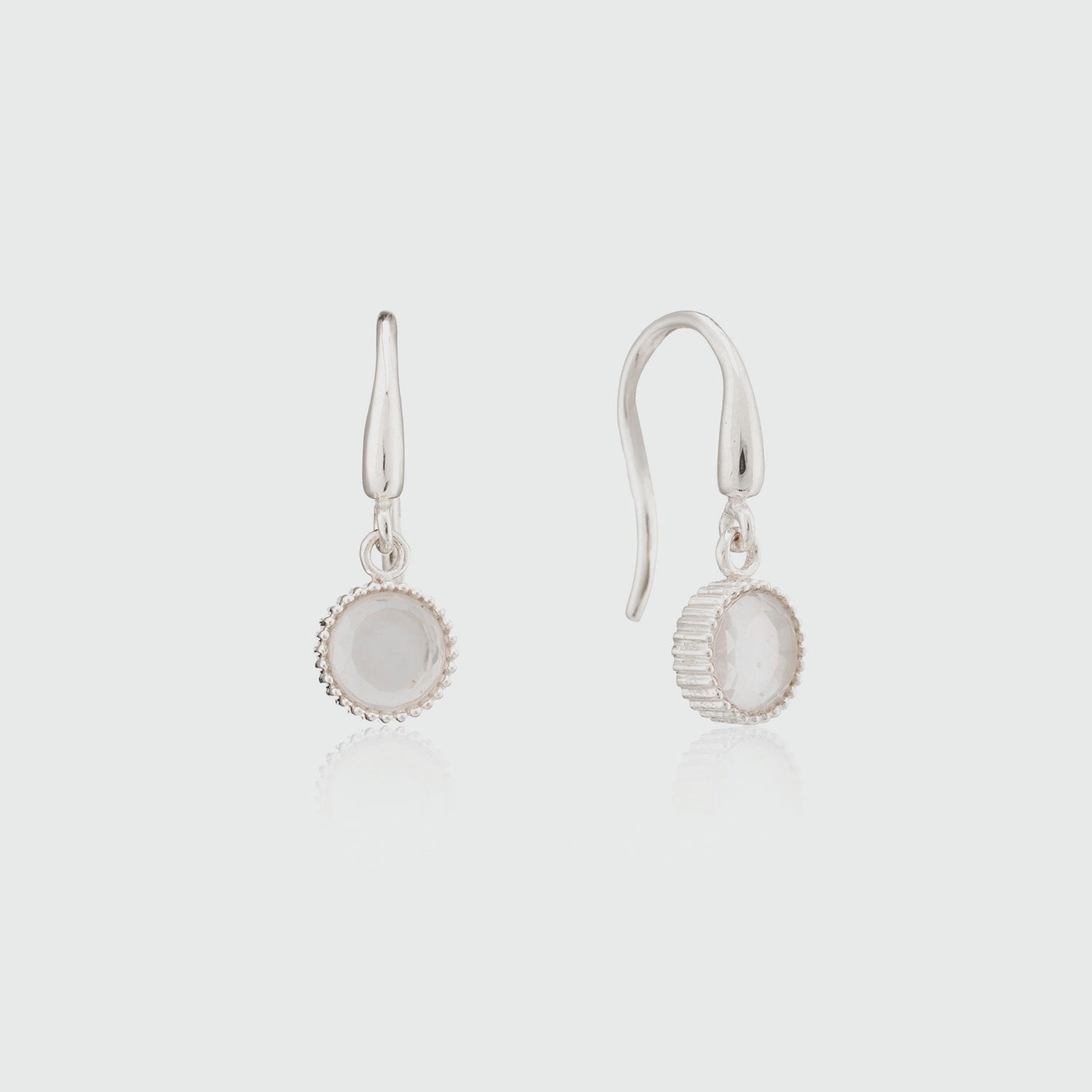 Barcelona Silver October Rose Quartz Birthstone Hook Earrings-Auree Jewellery