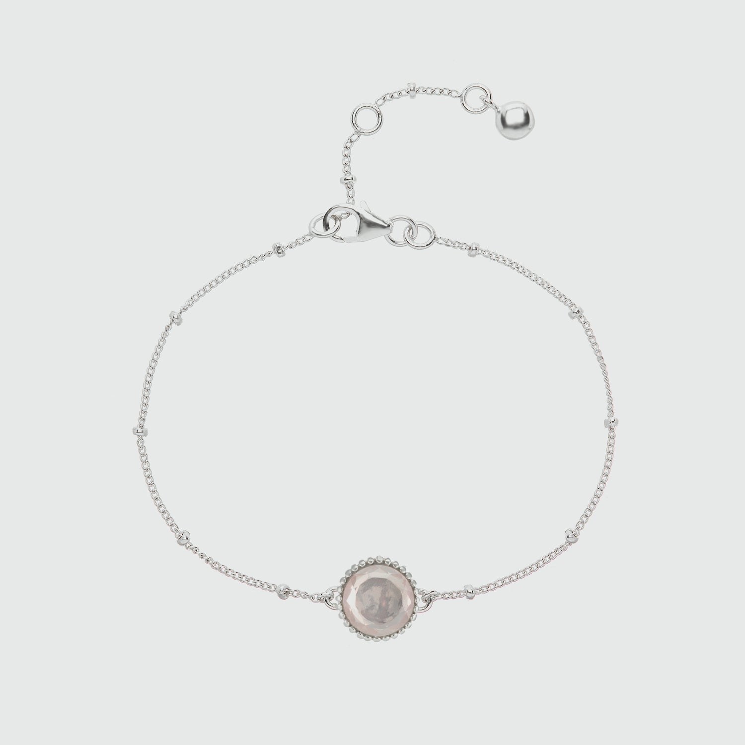Barcelona Silver October Rose Quartz Birthstone Bracelet-Auree Jewellery
