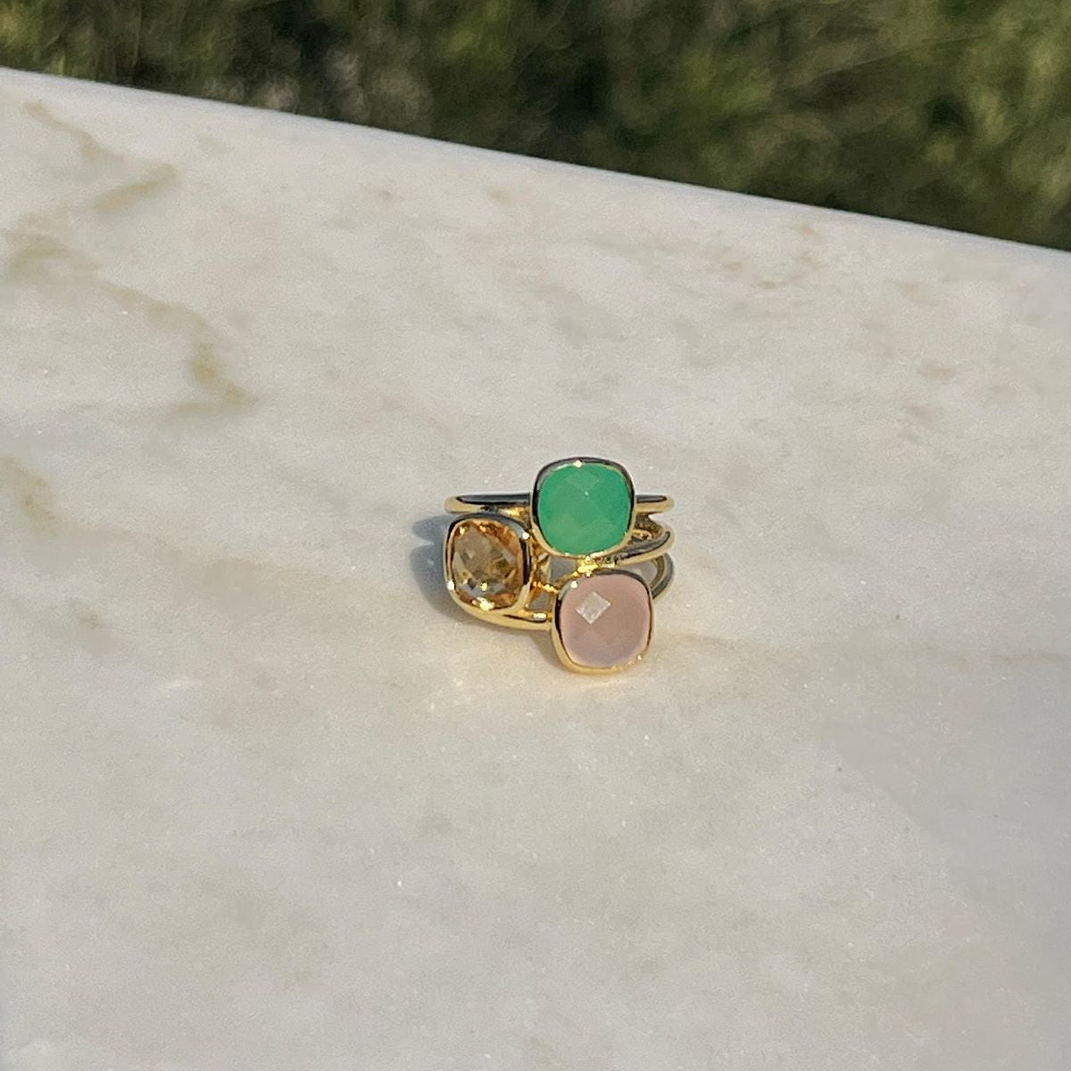 Brooklyn Aqua Chalcedony Gold Vermeil Ring