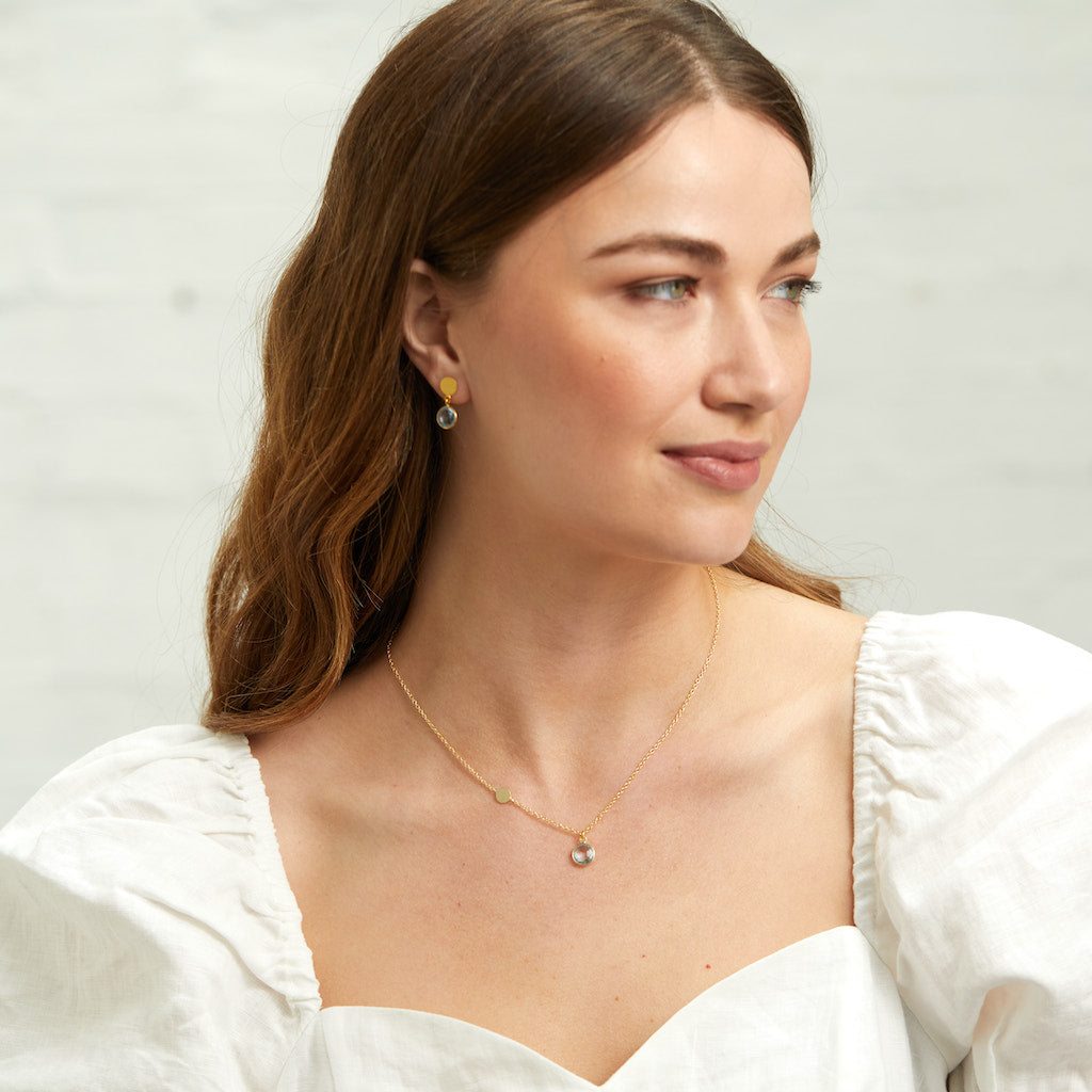 Salina Gold Vermeil Disc & Blue Topaz Necklace-Auree Jewellery