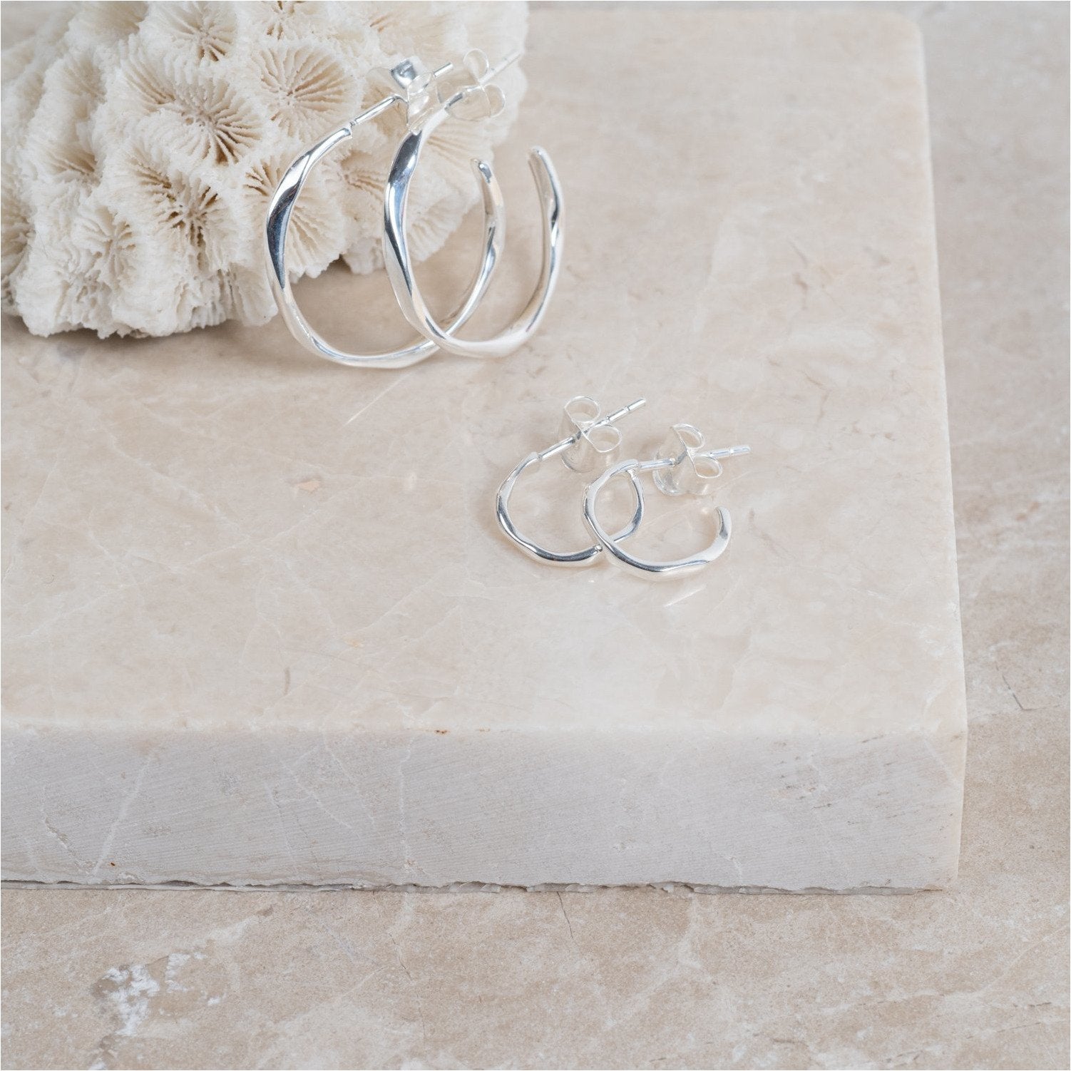 Ronda Mini Piccolo Polished Sterling Silver Hoop Earrings-Auree Jewellery