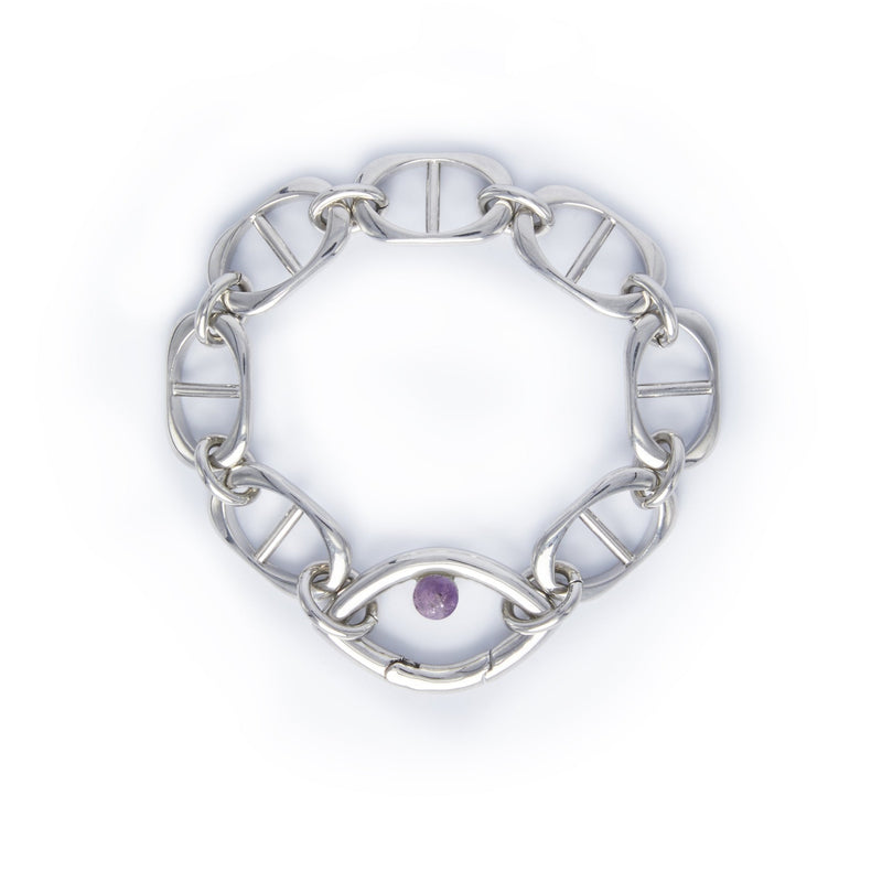 Eye Opener Chain Bracelet Silver Amethyst