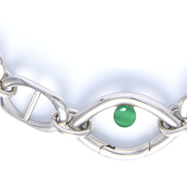 Eye Opener Chain Necklace Silver Green Onyx