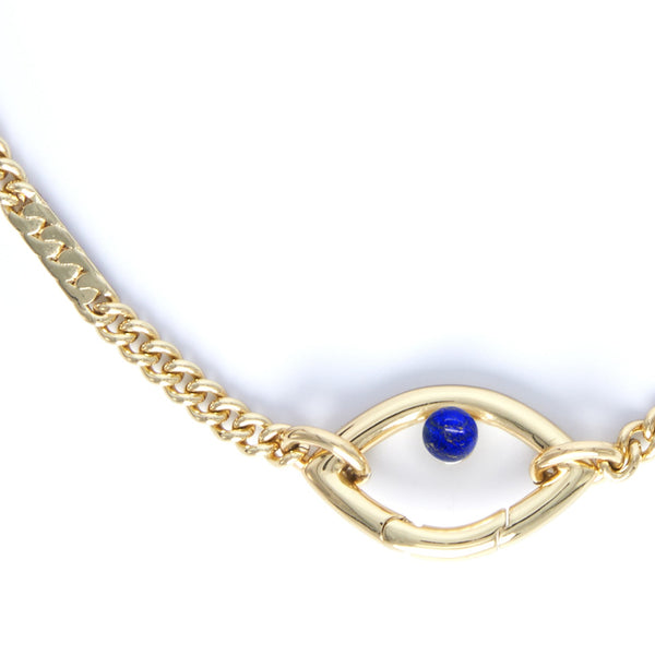 Eye Opener Chain Necklace Gold Lapis Lazuli