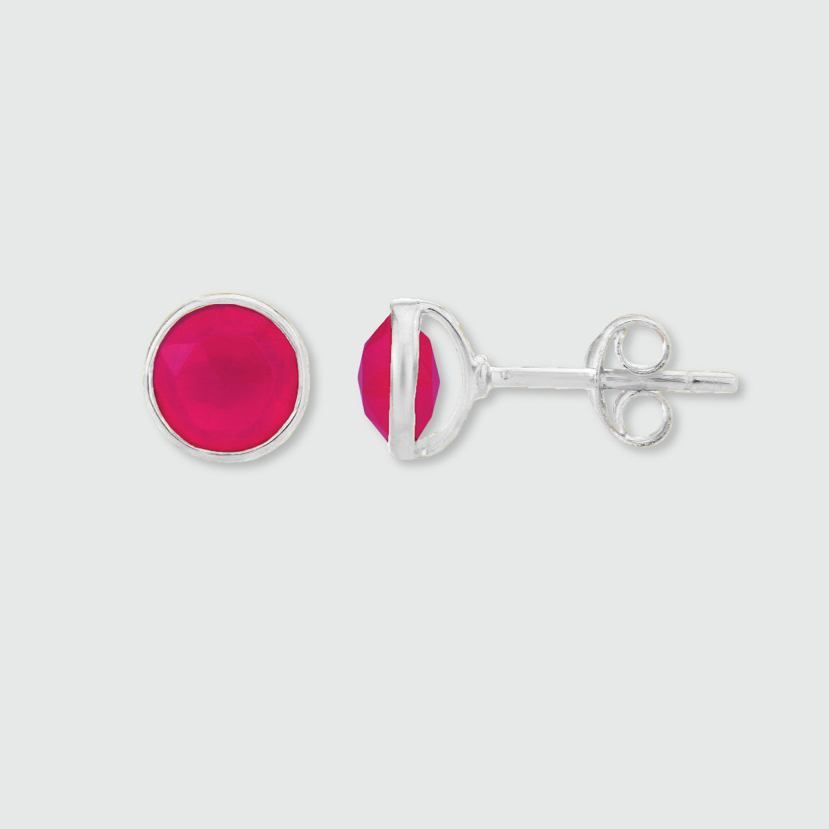 Antibes Sterling Silver & Fuchsia Pink Chalcedony Stud Earrings
