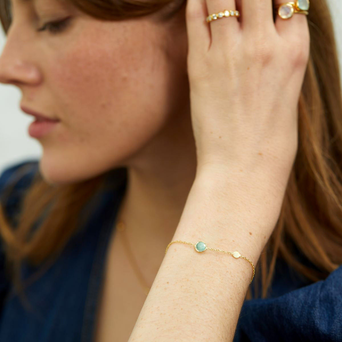 Bracelets & Bangles - Salina Amazonite And Gold Disc Bracelet