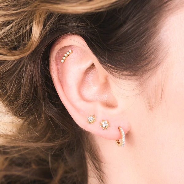Solid Gold and Diamond Curved Stud Earring