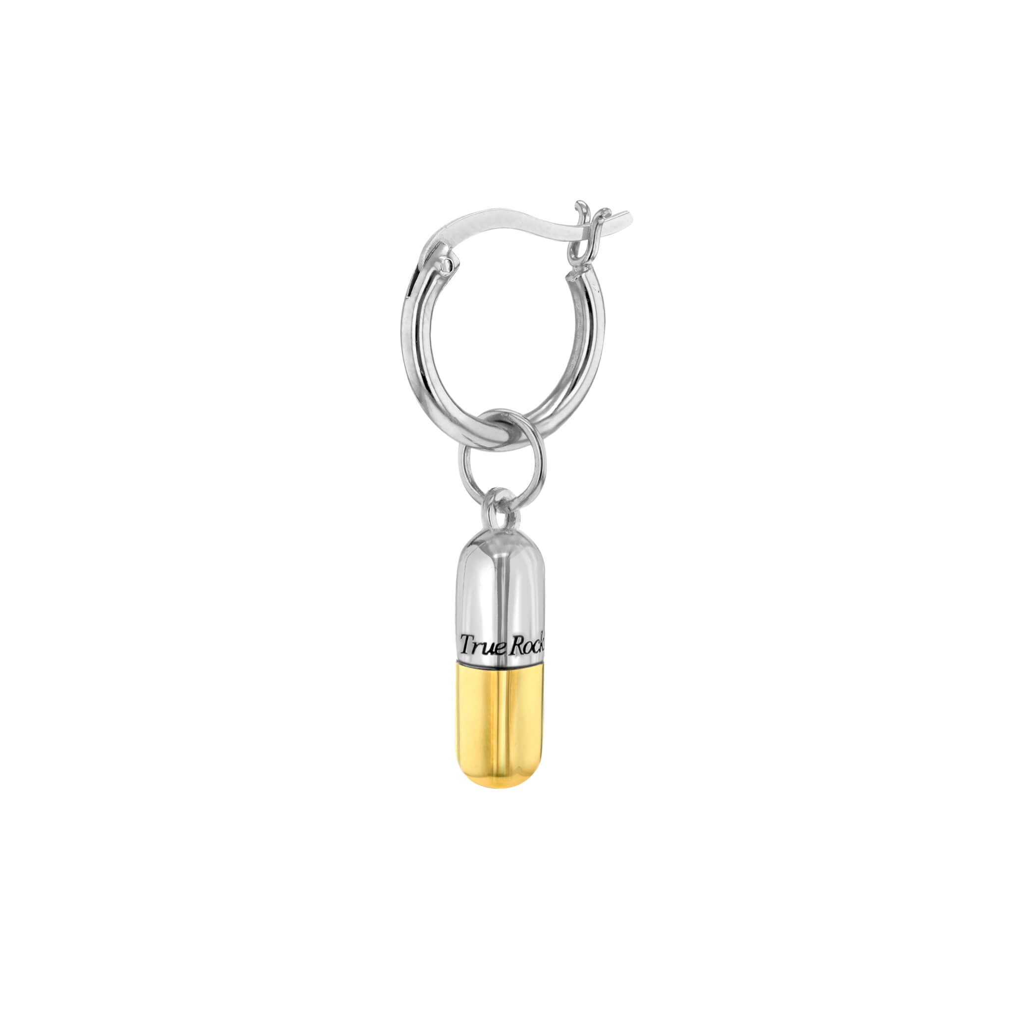 Pill Hoop Earring 2 Tone Silver and Gold on Silver Hoop