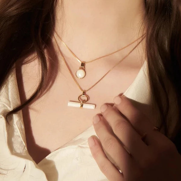 Balance T-Bar Gold and Mother of Pearl Necklace
