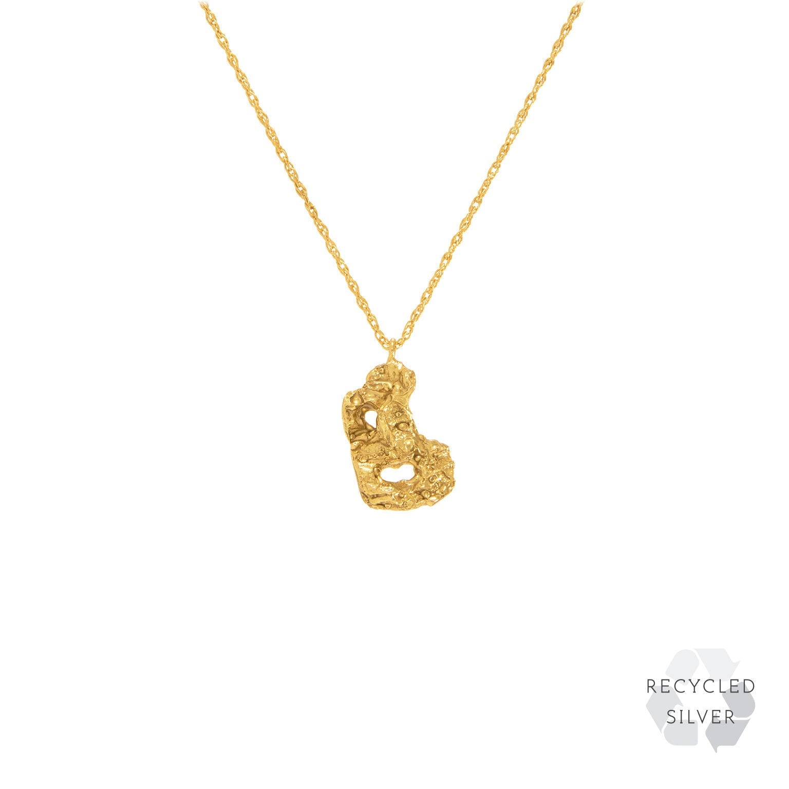 B Alphabet recycled silver necklace gold