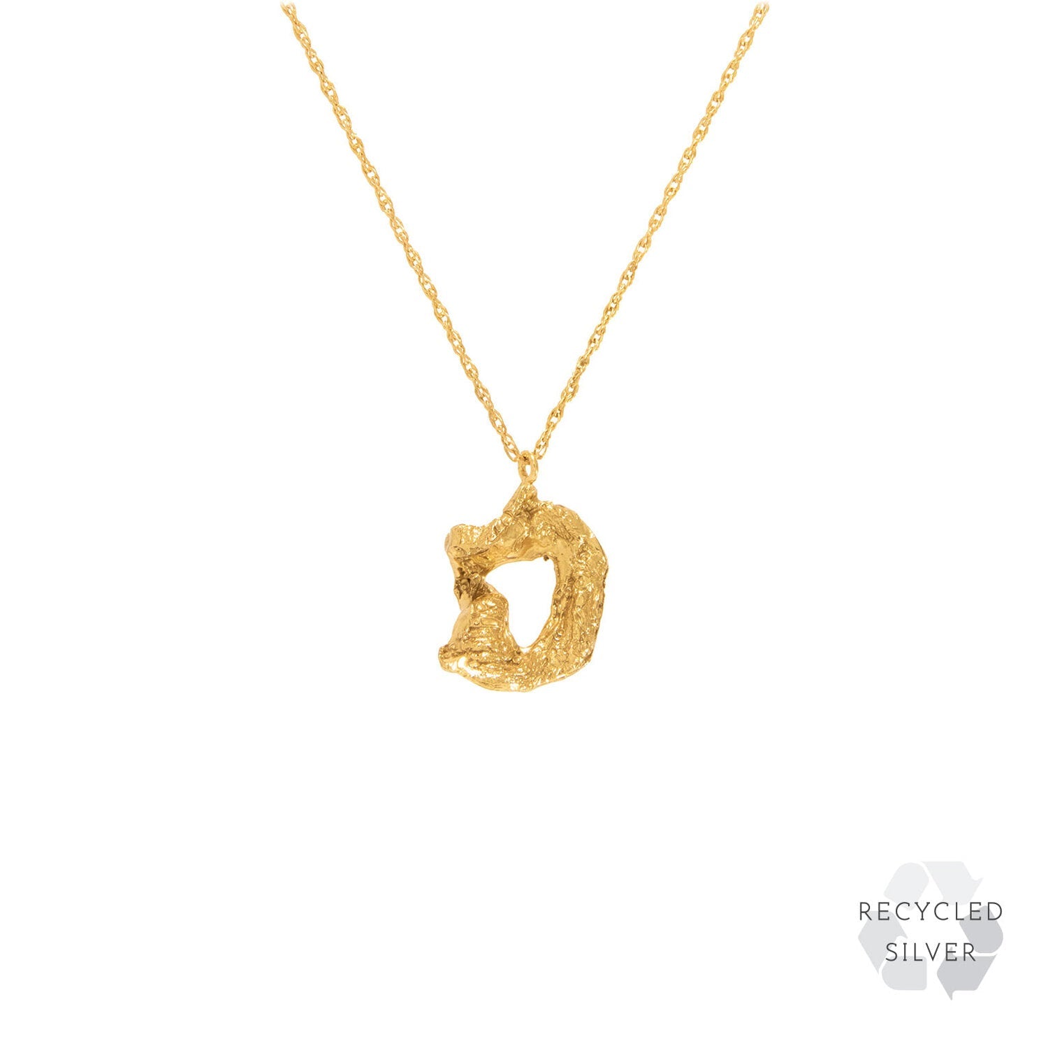 D Alphabet recycled silver necklace gold