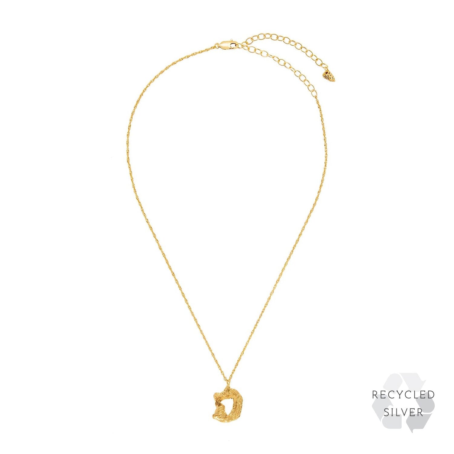 D Alphabet recycled silver necklace gold