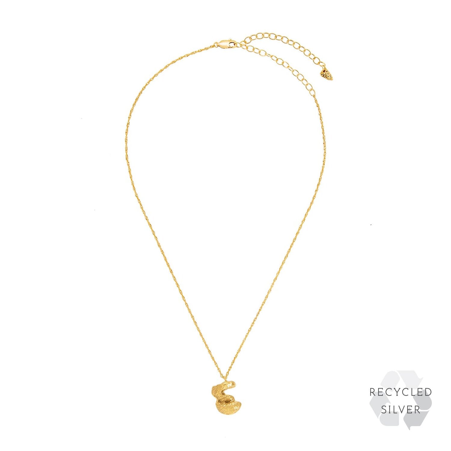 E Alphabet recycled silver necklace gold