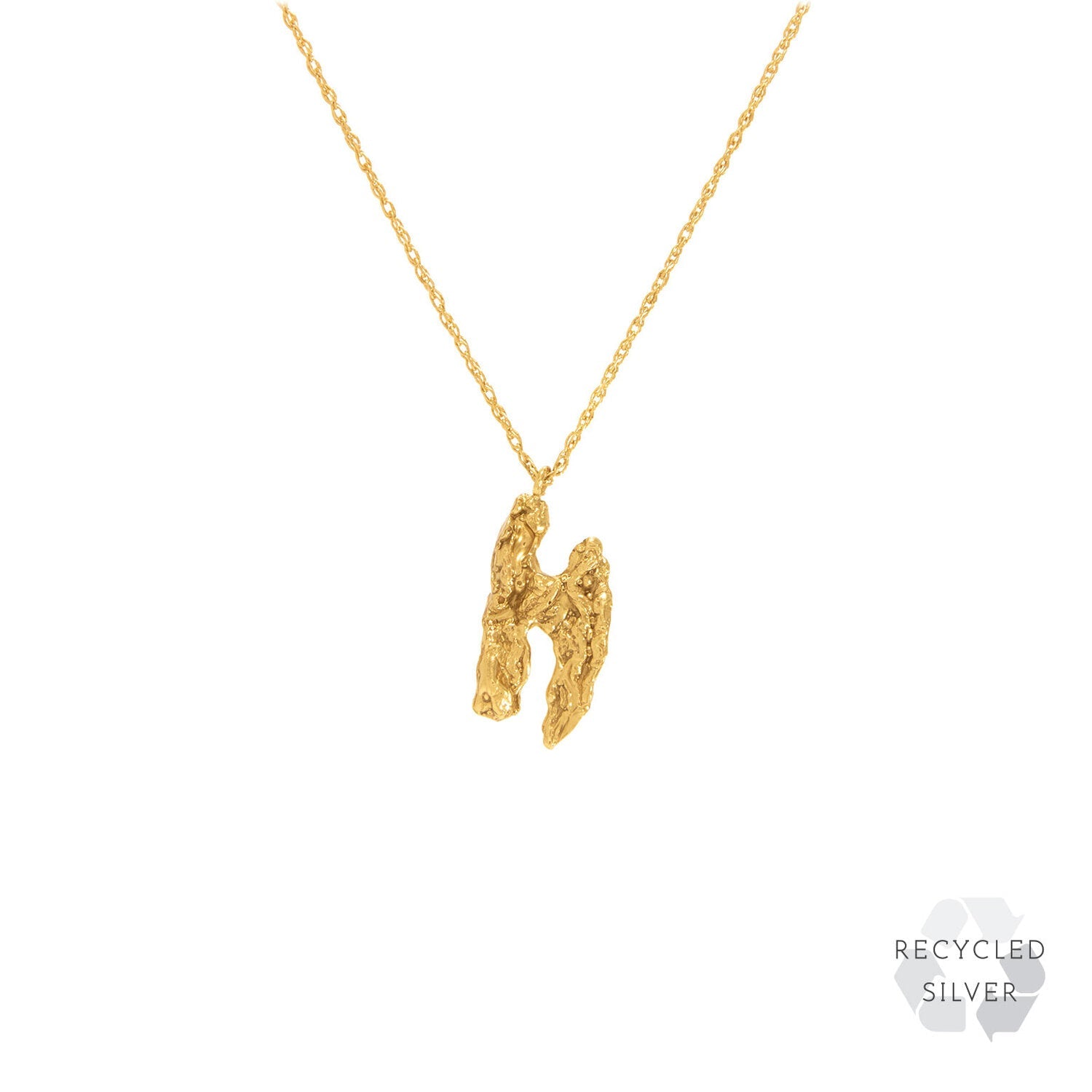 H Alphabet recycled silver necklace gold