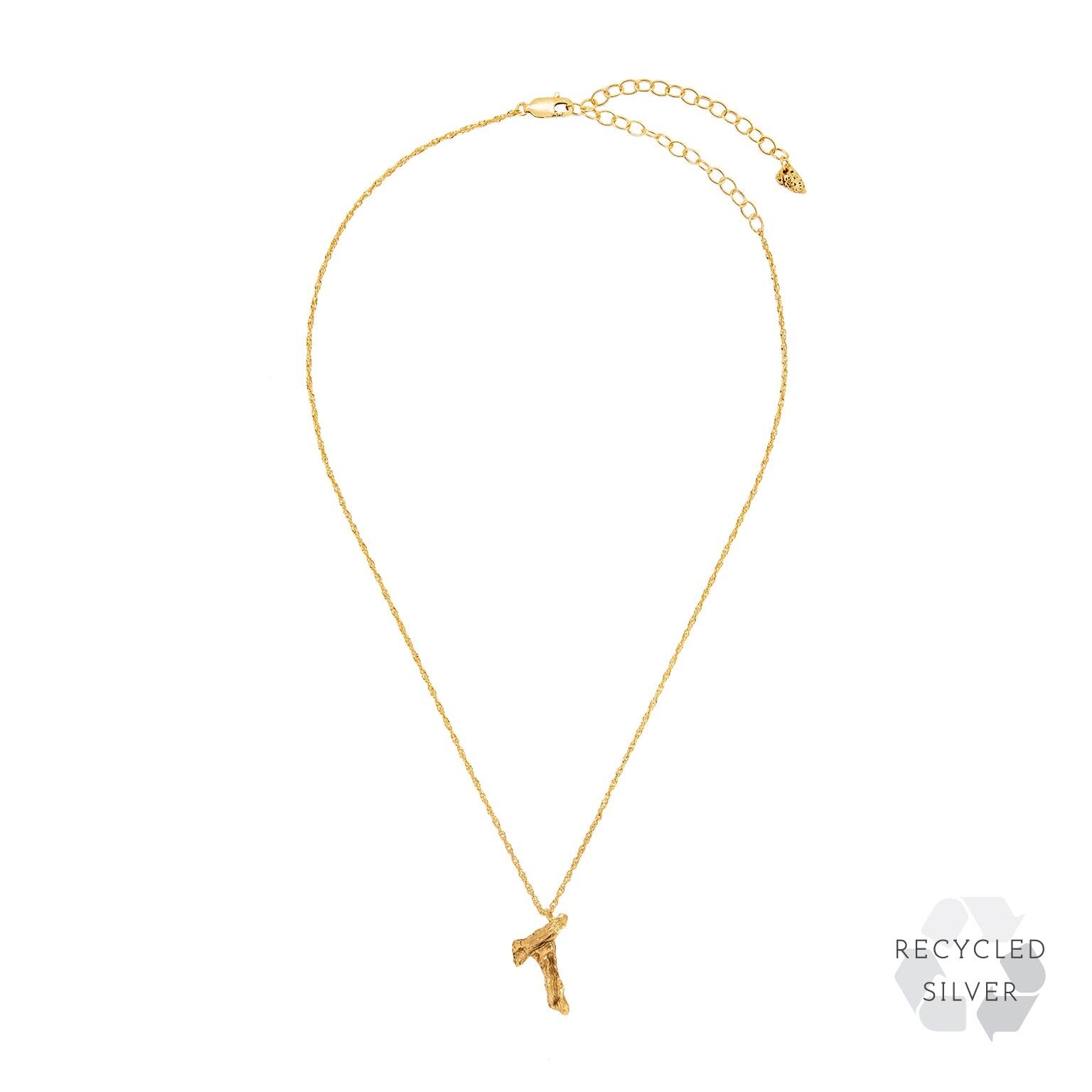 T Alphabet recycled silver necklace gold