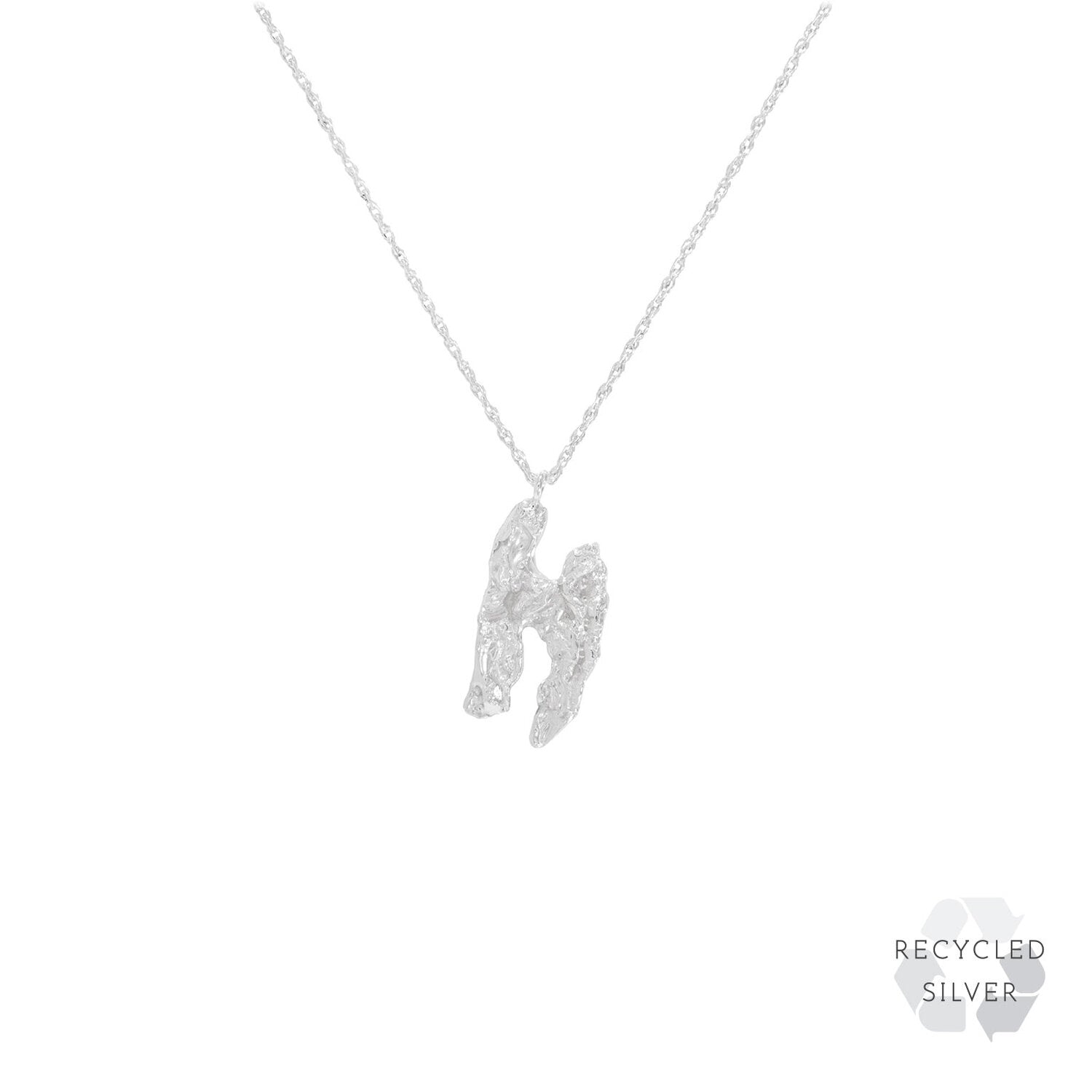 H Alphabet recycled silver necklace