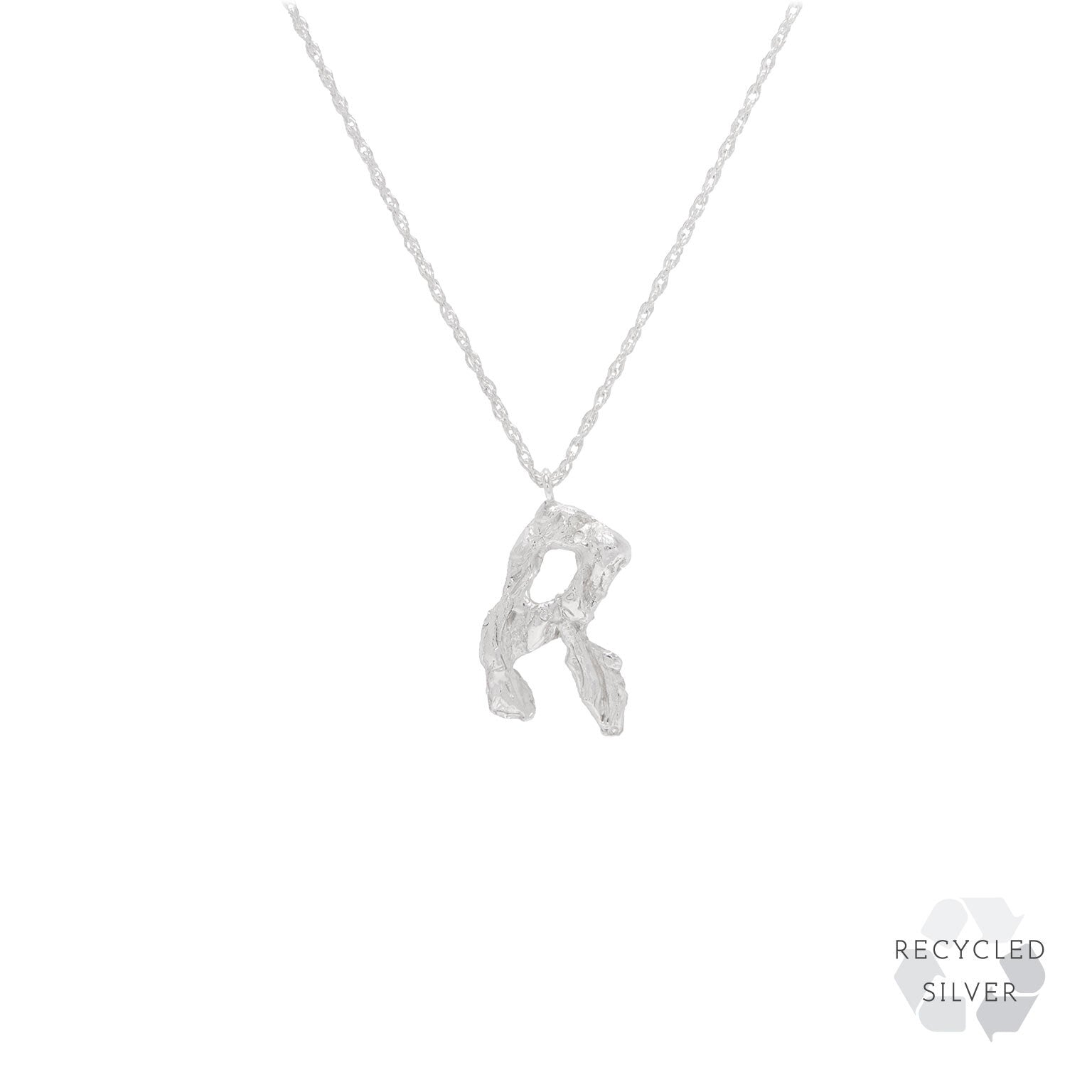 R Alphabet recycled silver necklace