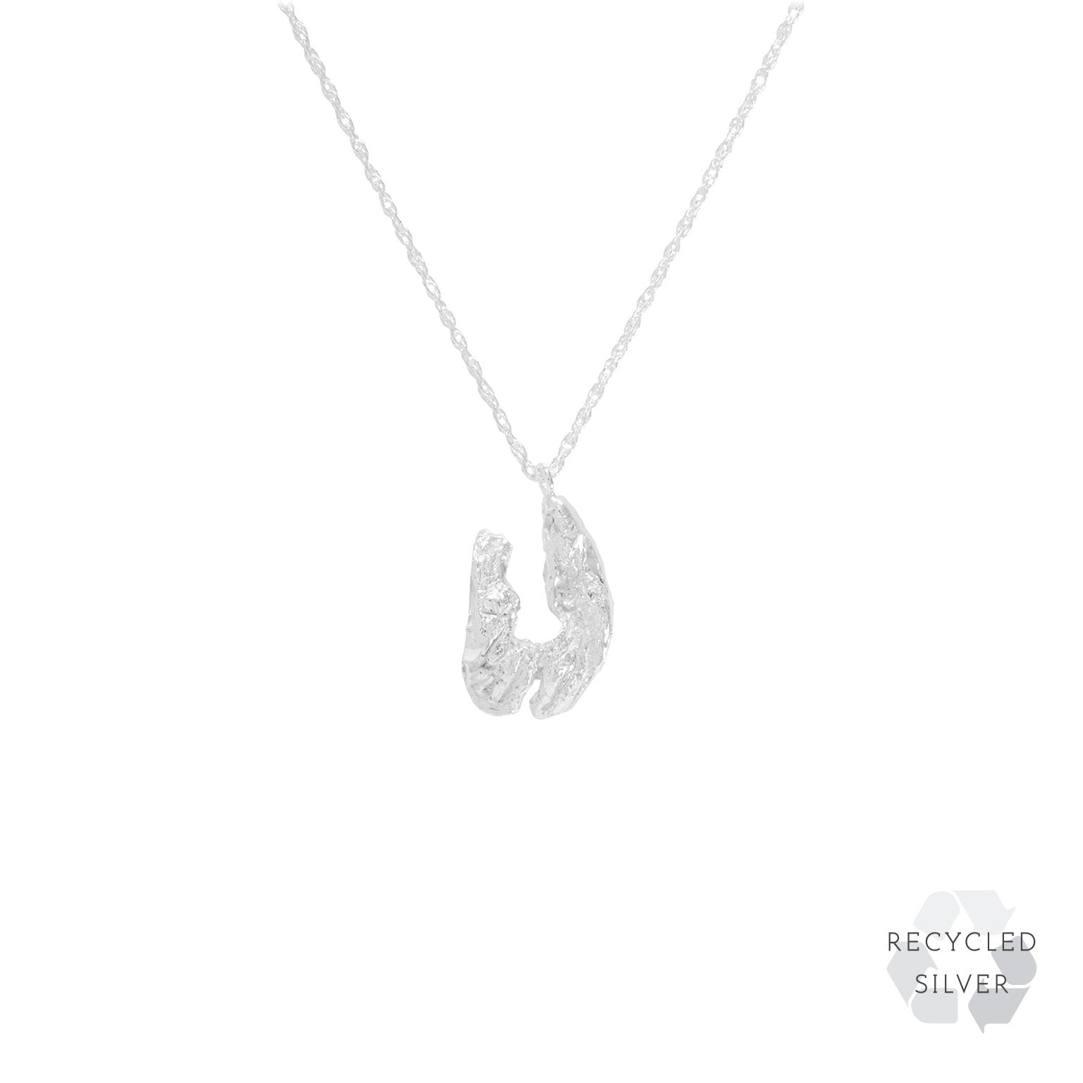 U Alphabet recycled silver necklace