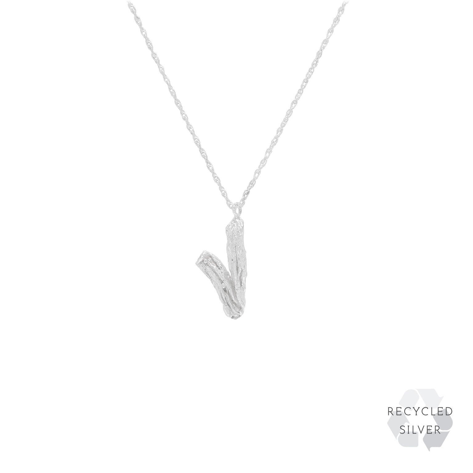 V Alphabet recycled silver necklace