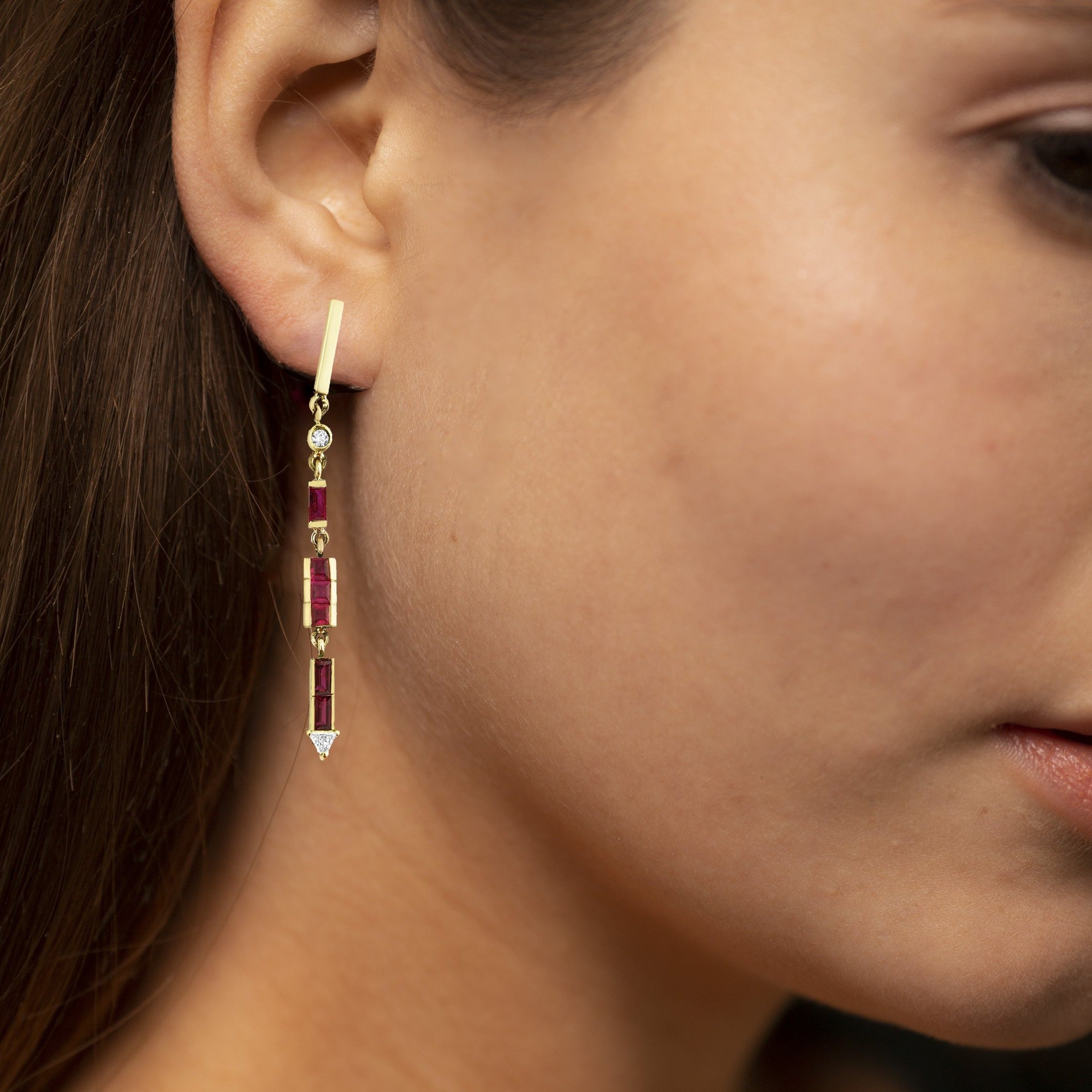 18ct Gold Artisia Bar Ruby Earrings