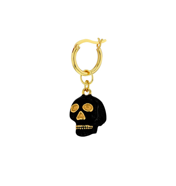 Skull Hoop Earring in Black and Gold