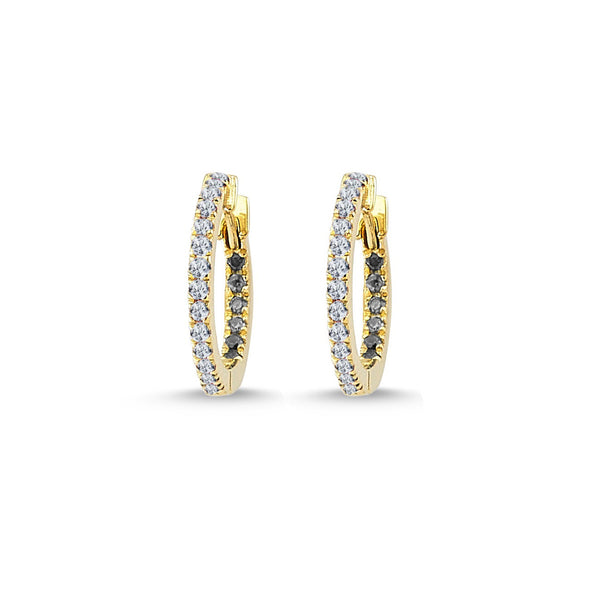 18ct Gold Claire Huggie Hoops in black and white diamonds