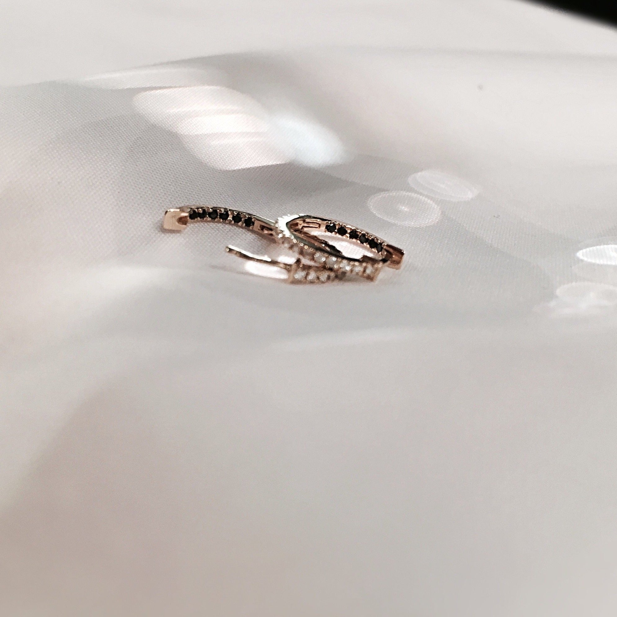 18ct Gold Claire Huggie Hoops in black and white diamonds