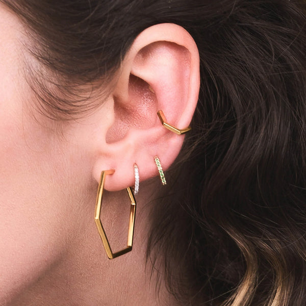 Large Hexagon Hoop Earrings - Gold