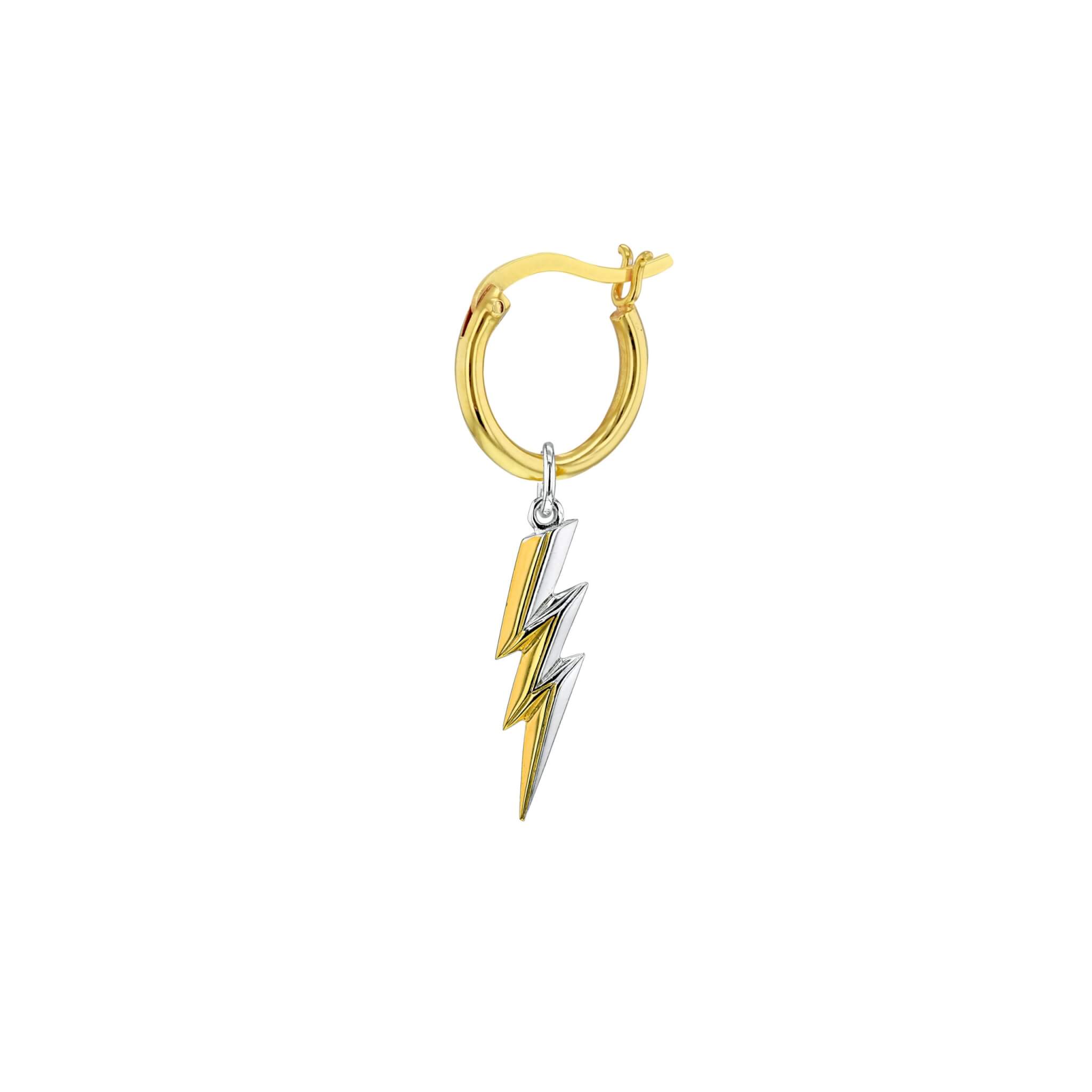 18Kt Gold Plated & Sterling Silver Bolt Charm on Gold Hoop