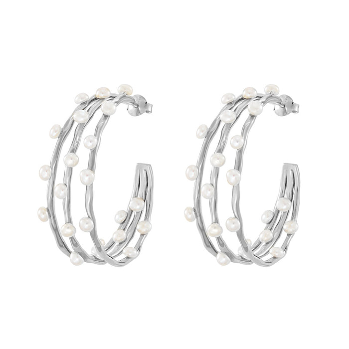 Triple Row Waterfall Pearl Hoops