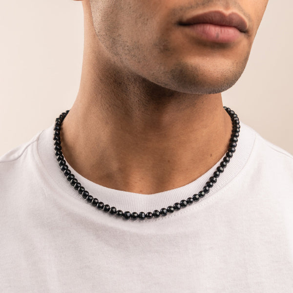 Men's Medium Black Freshwater Pearl Necklace