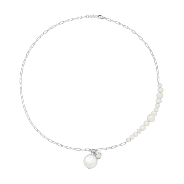 Luna Freshwater Pearl, Chain and Biwa Drop Necklace