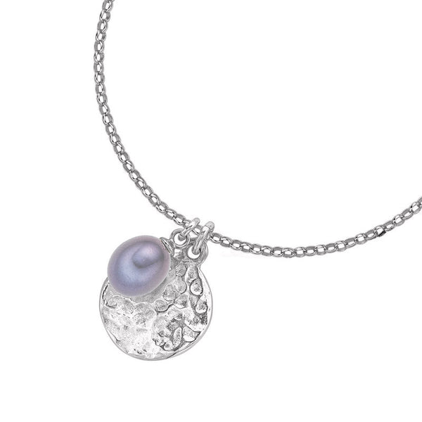 Hammered Disc & Dove Grey Freshwater Pearl Pendant