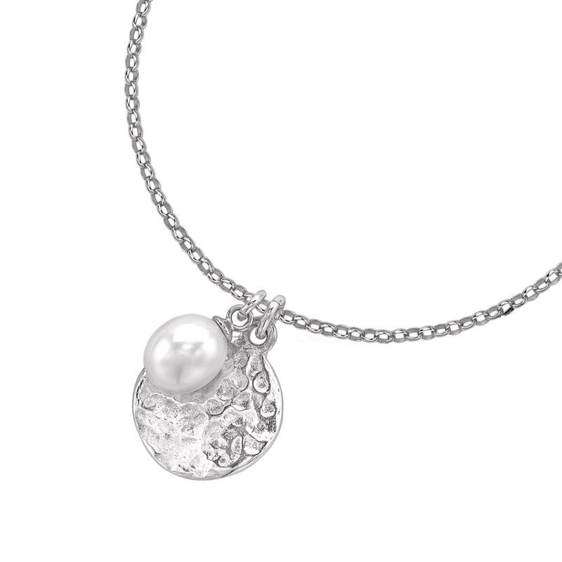 Hammered Disc & White Freshwater Pearl Nomad Pendant