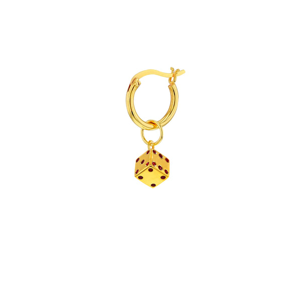 Red Enamel & Gold Plated Dice Earring