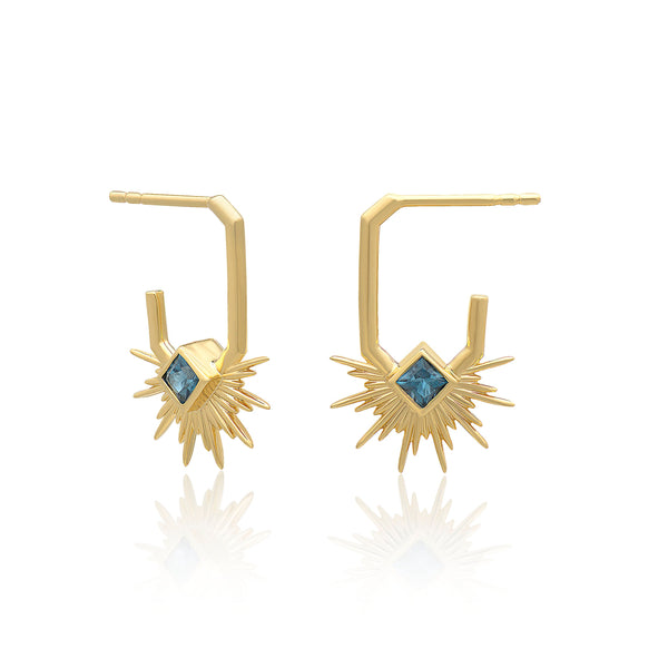 Electric Blue Topaz Small Gold Hoops