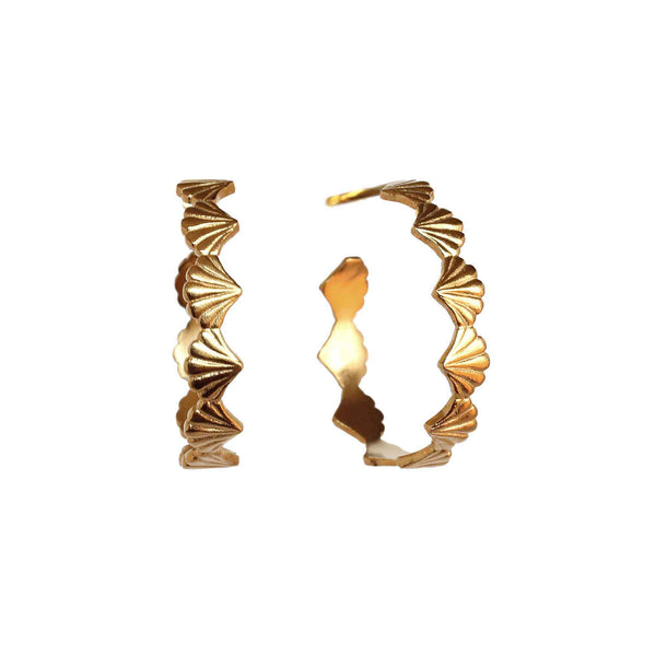 Large Scallop Yellow Gold Hoop Earrings