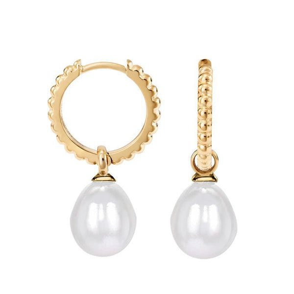 Timeless Oval Pearl Charm Hoops