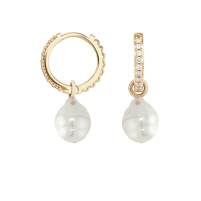 9K Medium Diamond Hoops & South Sea Pearl Drops