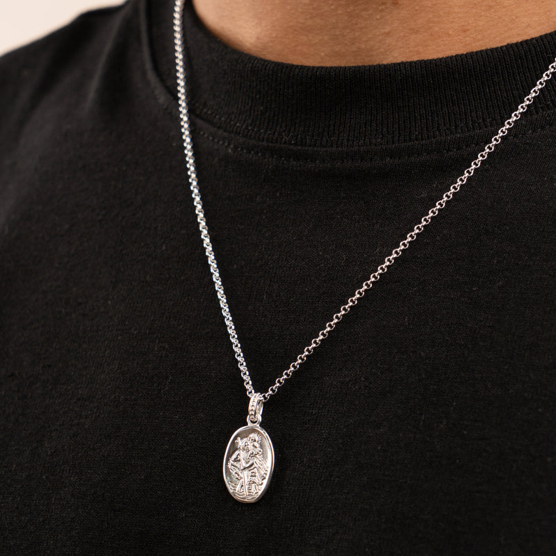 Men's Engravable St. Christopher Story Necklace