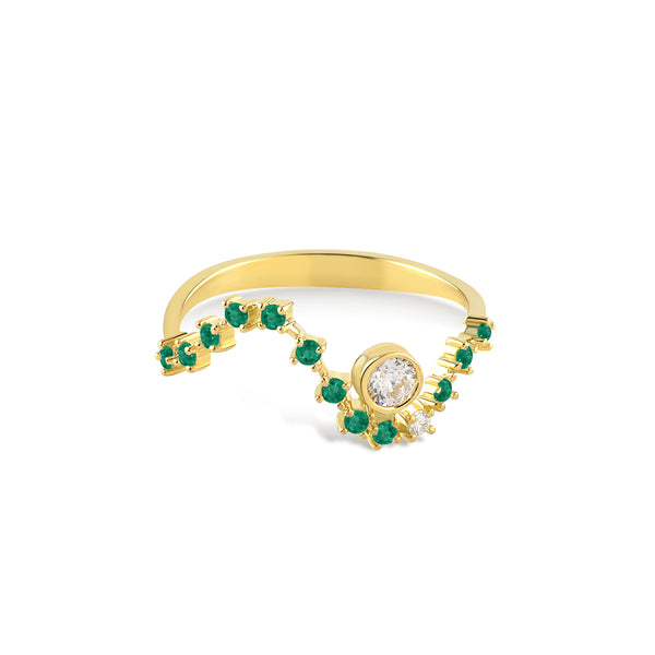 18ct Gold Sonia Wave Emerald Ring