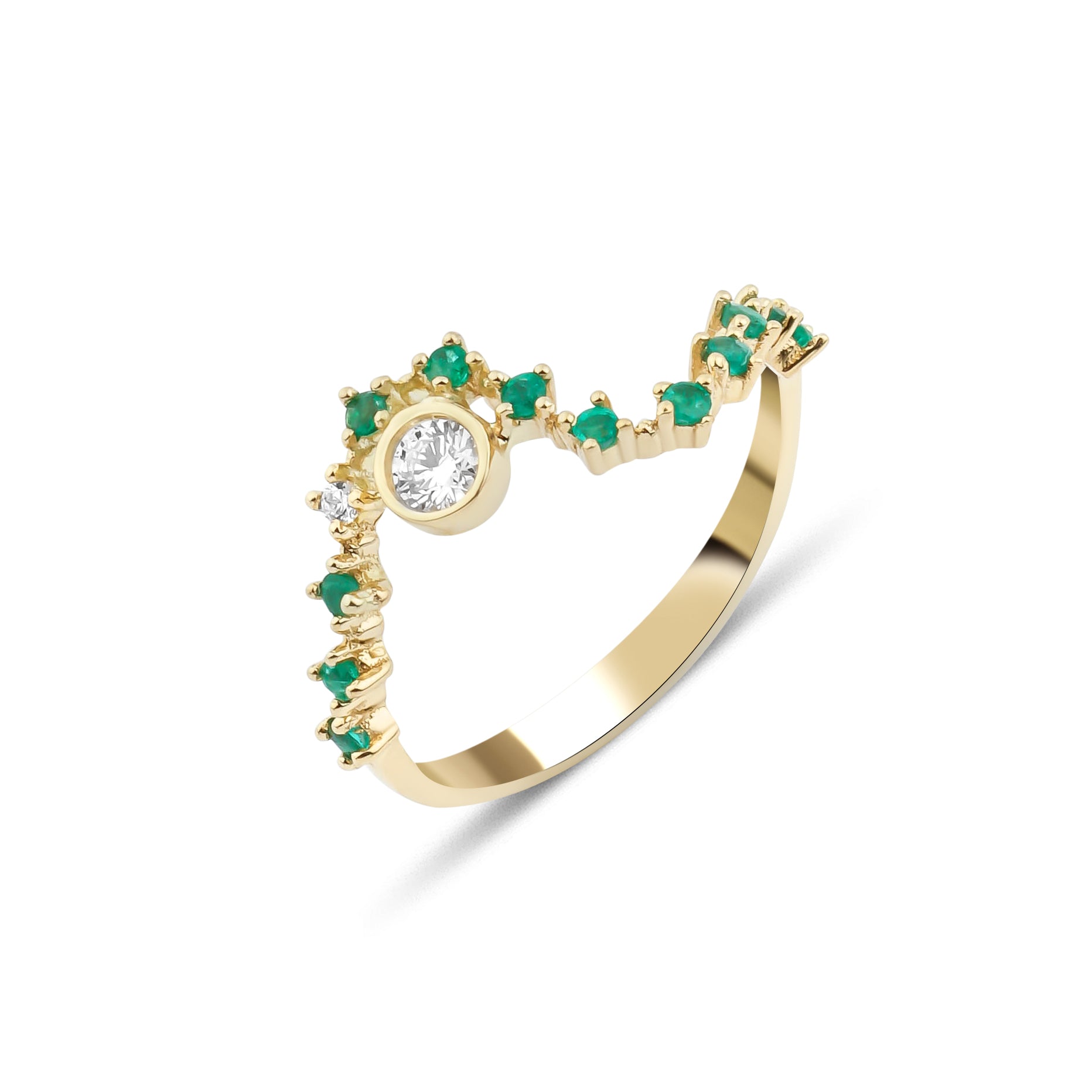 18ct Gold Sonia Wave Emerald Ring
