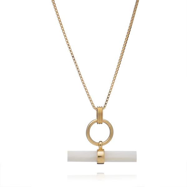 Balance T-Bar Gold and Mother of Pearl Necklace