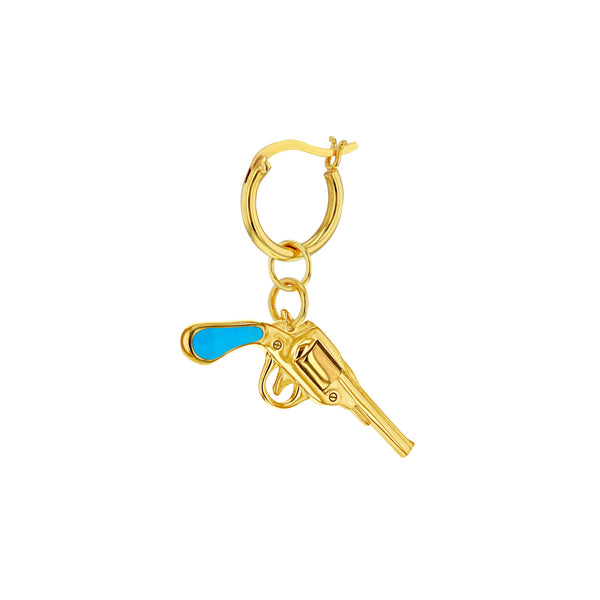 Small Pistol Hoop Earring in Turquoise and Gold