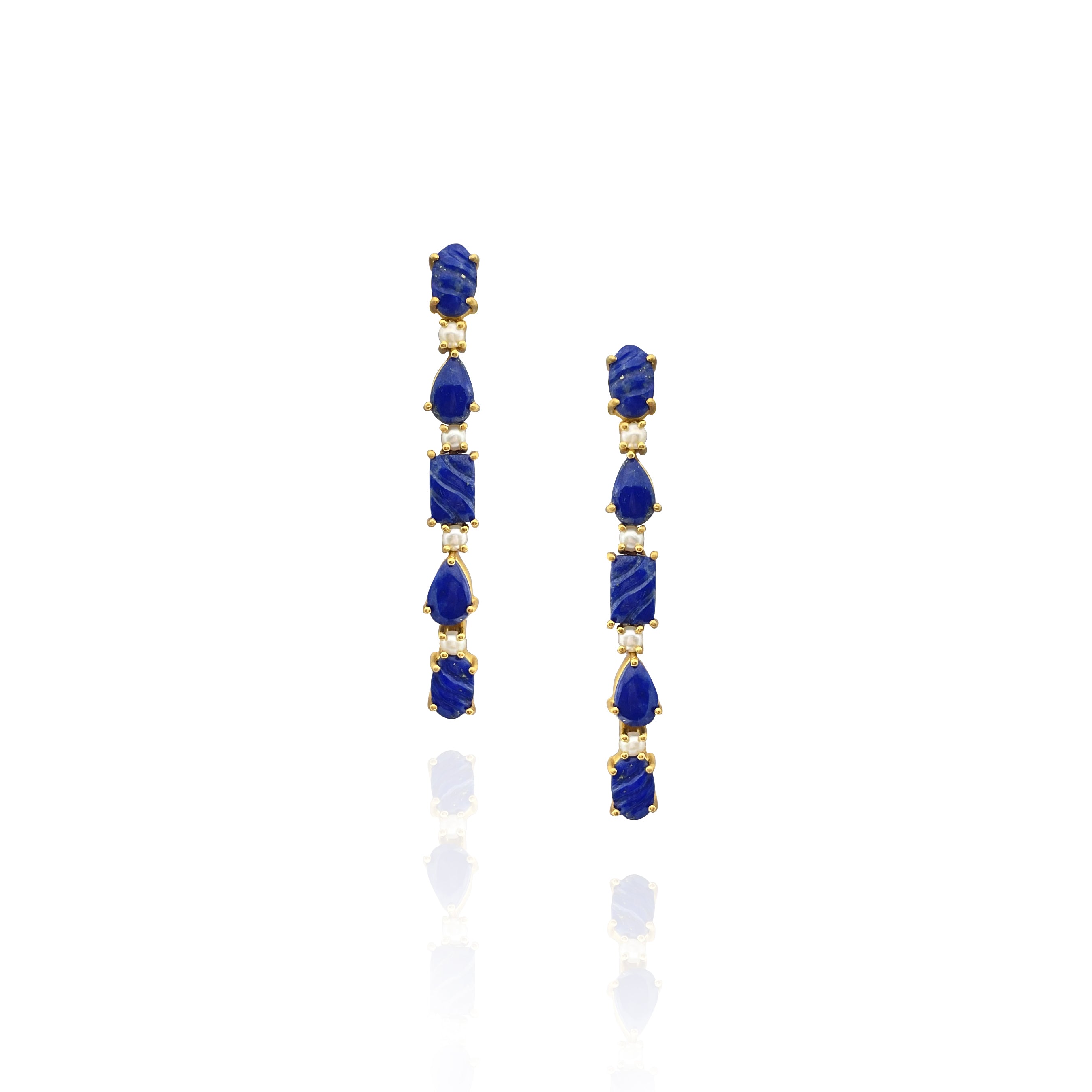 Lapis and Pearl Long Drop earrings