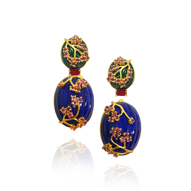 Lapis Stud and Bougainvillea Drop Earrings