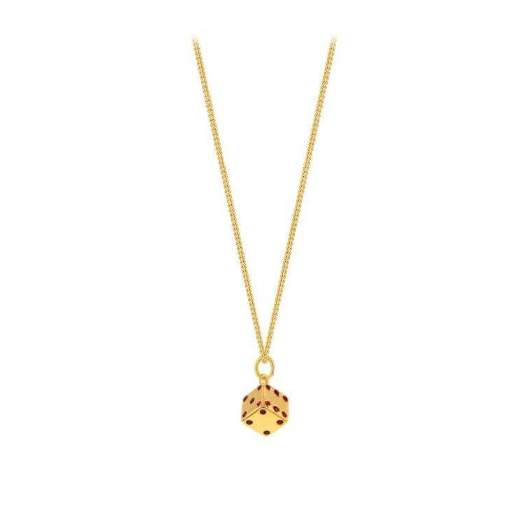 Red Enamel & Gold Plated Dice – Mini Pendant