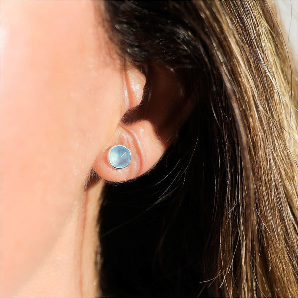 Earrings - Savanne Sterling Silver & Blue Chalcedony Stud Earrings